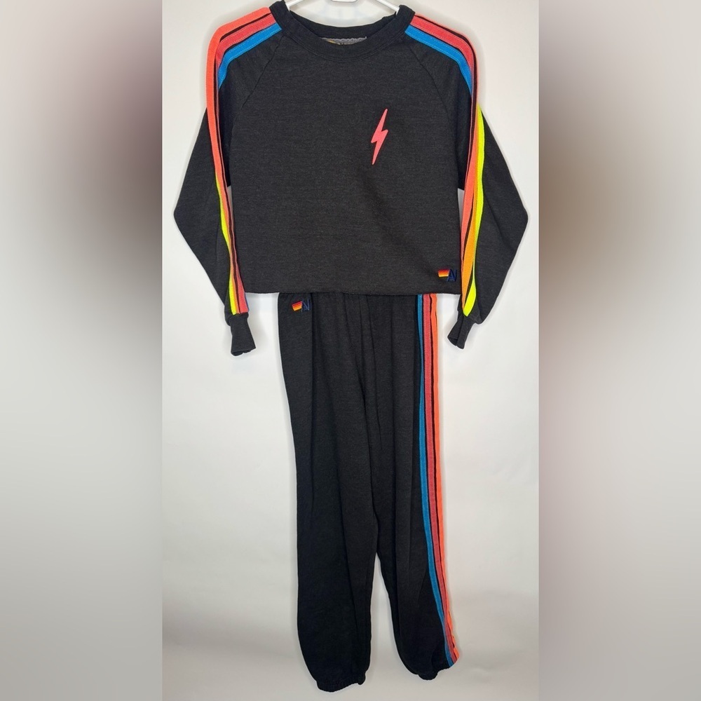 Aviator Nation Bolt Embroidery Classic Cropped Crew and 5 Stripe Sweatpants Set